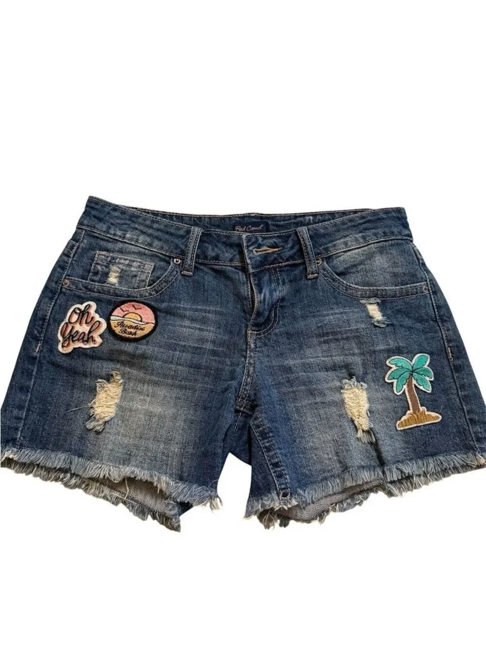Red Camel Blue Jean Shorts with Distressed Details